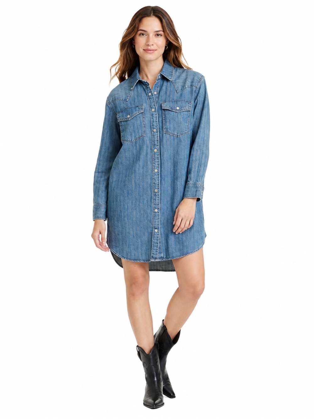 Universal Thread Women's Western Shirtdress Medium Wash Denim Size XS